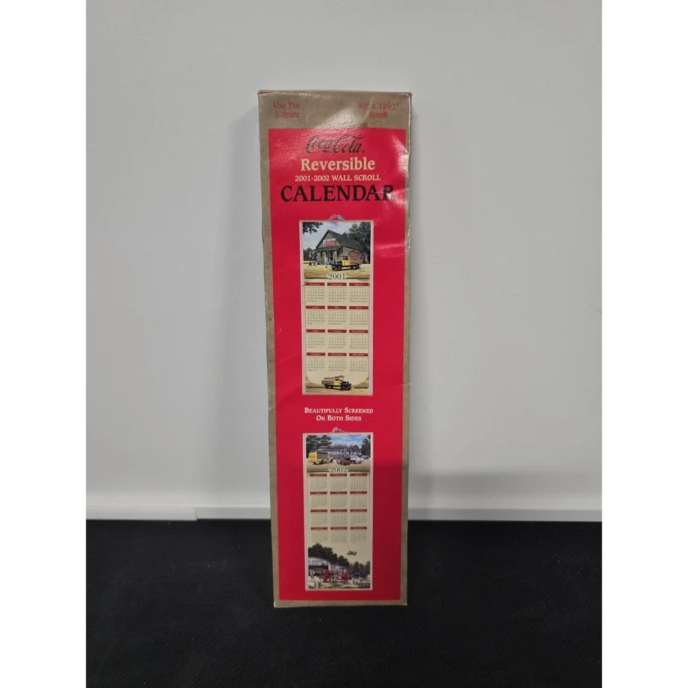 2001-2002 Coca-Cola Reversible Wall Scroll Calendar Collectible 30